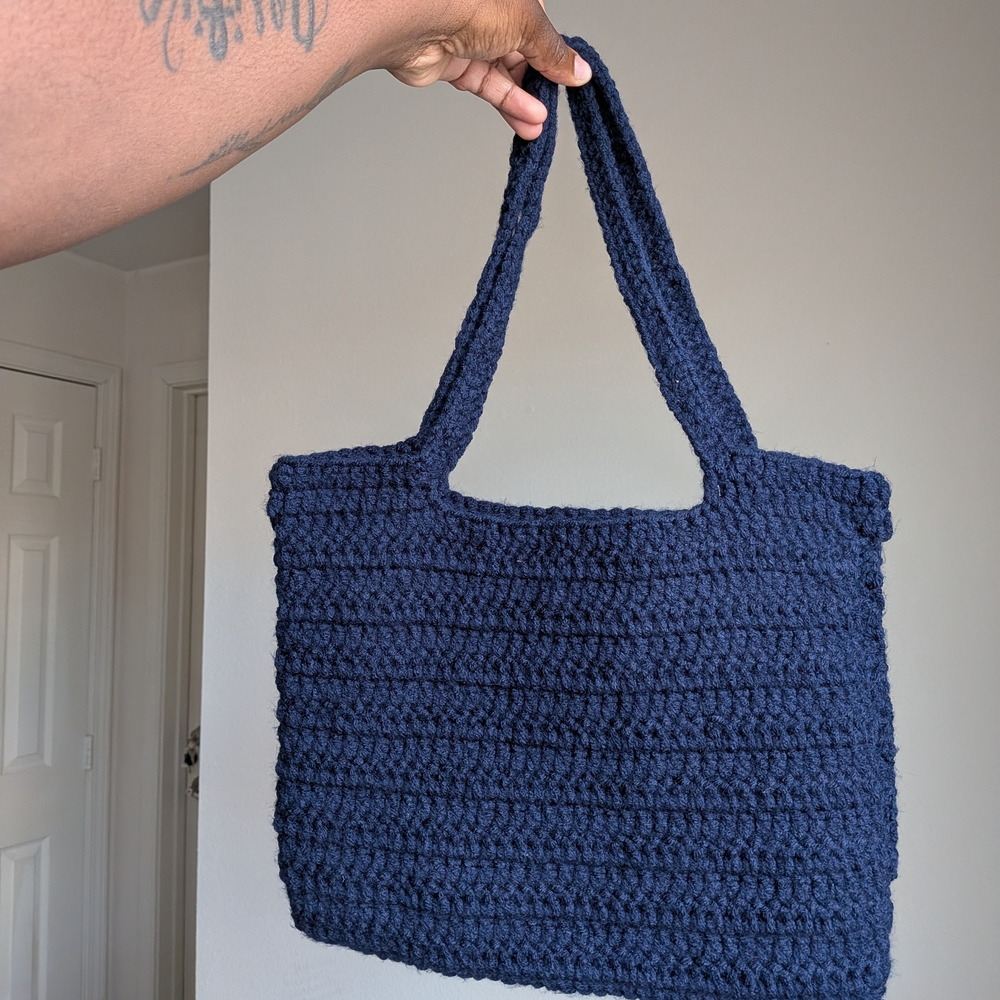 Elegant Navy Blue Crochet Tote